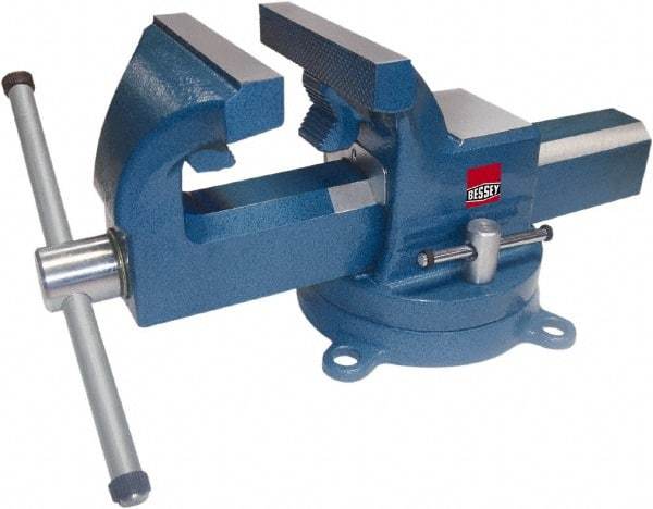 Bessey - 6" Jaw Width, 7" Opening Capacity, 4" Throat Depth, Steel Swivel Bench Vise - Bolt Down Base Attachment - A1 Tooling