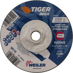 Weiler - 60 Grit, 4-1/2" Wheel Diam, Type 27 Depressed Center Wheel - Medium Grade, Aluminum Oxide, S Hardness, 13,300 Max RPM - A1 Tooling