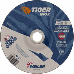 Weiler - 60 Grit, 7" Wheel Diam, 7/8" Arbor Hole, Type 27 Depressed Center Wheel - Medium Grade, Aluminum Oxide, S Hardness, 8,500 Max RPM - A1 Tooling