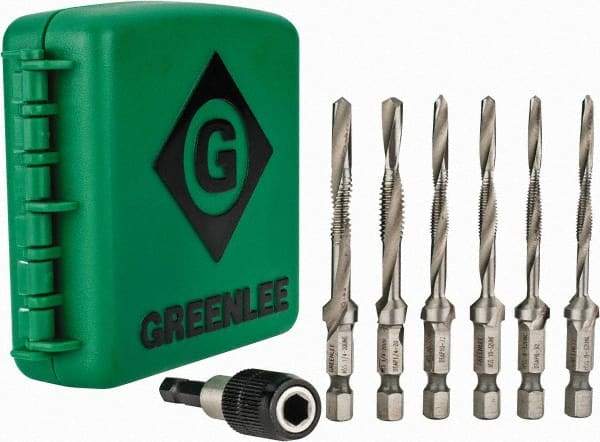 Greenlee - #6-32 to 1/4-20, 3" Overall Length, 2" Drill Length, High Speed Steel Combination Drill and Tap Set - 2 Flutes, 8 Piece Set - Exact Industrial Supply