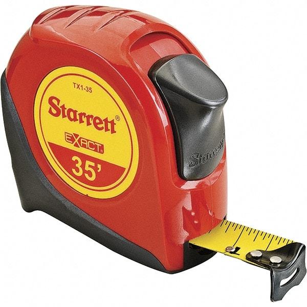 Starrett - 35' x 1" Yellow Blade Tape Measure - 1/16" Graduation, S1 Graduation Style, Red Case - A1 Tooling