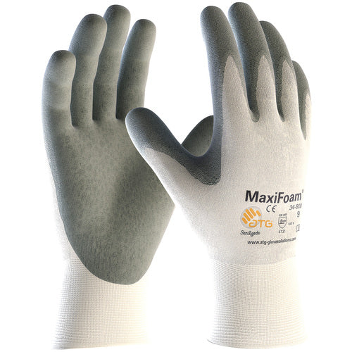 ‎34-800/S Nitrile Foam Coated Gloves - MaxiFoam Premium - 15G White Nylon Shell - Gray Nitrile Foam Coating