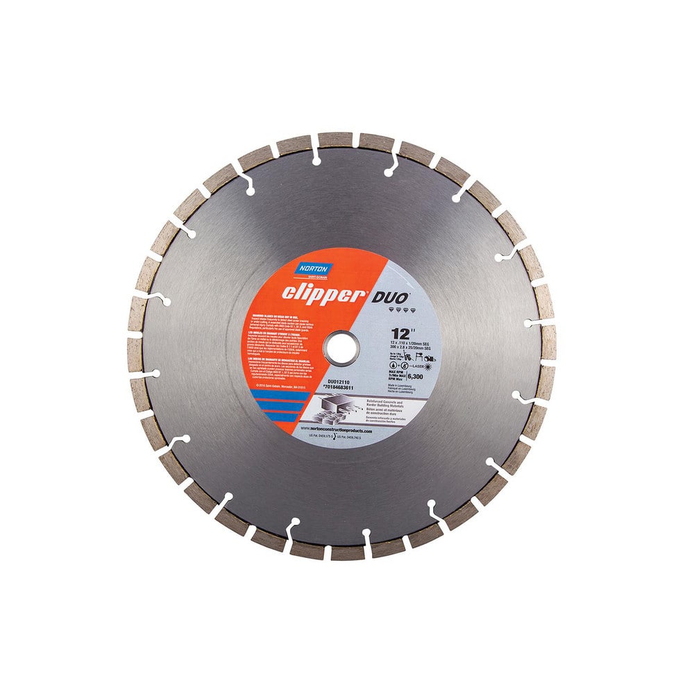 Wet & Dry Cut Saw Blade: 12″ Dia, 1″ Arbor Hole, 0.11″ Kerf Width, 32 Teeth High Speed Steel Teeth, Use on Concrete, Standard Arbor