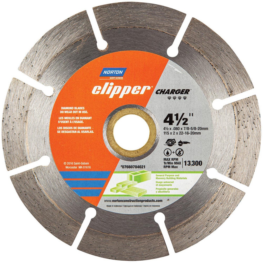 Wet & Dry Cut Saw Blade: 4-1/2″ Dia, 7/8″ Arbor Hole, 0.08″ Kerf Width, 8 Teeth High Speed Steel Teeth, Use on Masonry, Standard Arbor