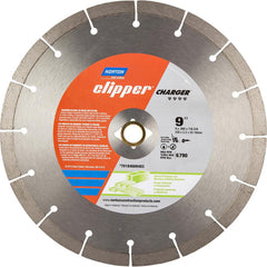 Wet & Dry Cut Saw Blade: 9″ Dia, 7/8 & 5/8″ Arbor Hole, 0.09″ Kerf Width, 16 Teeth High Speed Steel Teeth, Use on Masonry, Standard Arbor