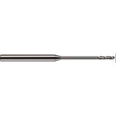 Ball End Mill: 0.062″ Dia, 0.5″ LOC, 3 Flute, Solid Carbide 2-1/2″ OAL, 1/8″ Shank Dia, 30 ° Helix, Uncoated, Single End