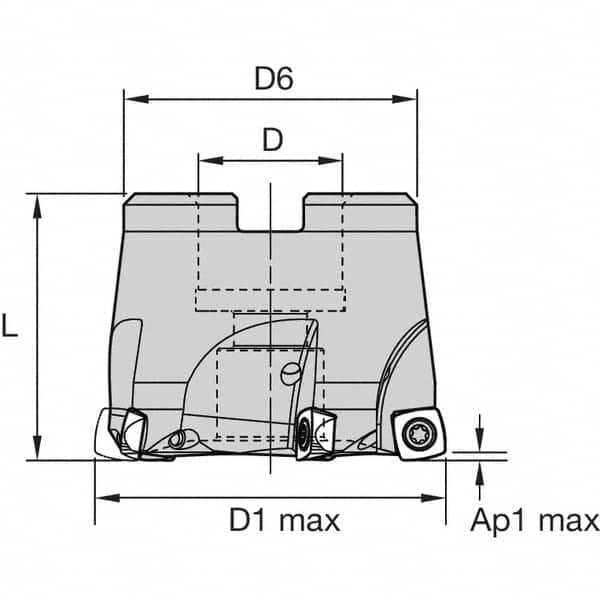 Kennametal - 6 Inserts, 63mm Cutter Diam, 1.5mm Max Depth of Cut, Indexable High-Feed Face Mill - 22mm Arbor Hole Diam, 40mm High, 7792VXD09 Toolholder, XD..090408 Inserts, Series 7792VX - A1 Tooling