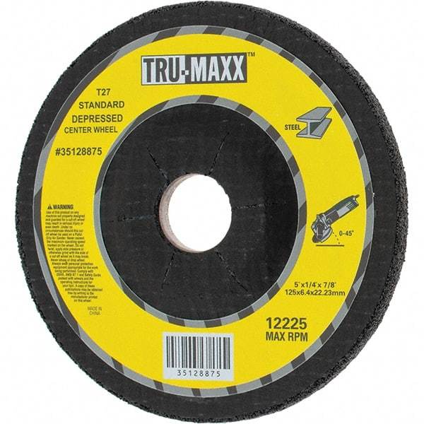 Tru-Maxx - 24 Grit, 5" Wheel Diam, 1/4" Wheel Thickness, 7/8" Arbor Hole, Type 27 Depressed Center Wheel - Coarse Grade, Aluminum Oxide, R Hardness, Compatible with Angle Grinder - A1 Tooling