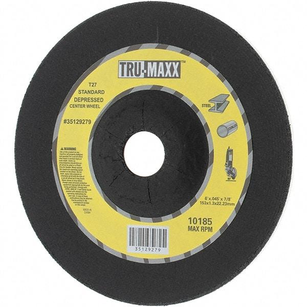 Tru-Maxx - 60 Grit, 6" Wheel Diam, 7/8" Arbor Hole, Type 27 Depressed Center Wheel - Medium Grade, Aluminum Oxide, R Hardness, Compatible with Angle Grinder - A1 Tooling