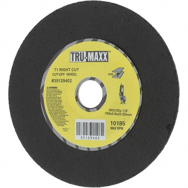 Tru-Maxx - 6" Aluminum Oxide Cutoff Wheel - 0.0938" Thick, 7/8" Arbor, Use with Portable Tools - A1 Tooling