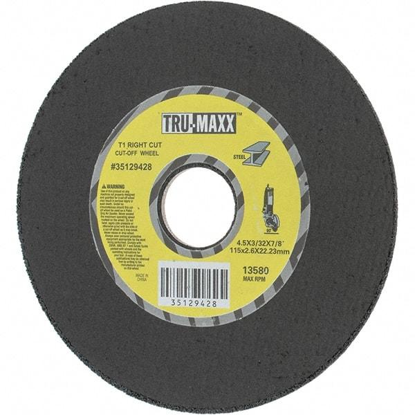 Tru-Maxx - 4-1/2" Aluminum Oxide Cutoff Wheel - 0.0938" Thick, 7/8" Arbor, Use with Portable Tools - A1 Tooling