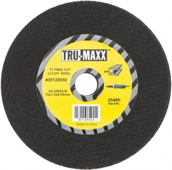 Tru-Maxx - 3" 60 Grit Aluminum Oxide Cutoff Wheel - 0.035" Thick, 3/8" Arbor, Use with Die Grinders - A1 Tooling