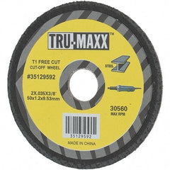 Tru-Maxx - 2" 60 Grit Aluminum Oxide Cutoff Wheel - 0.035" Thick, 3/8" Arbor, Use with Die Grinders - A1 Tooling