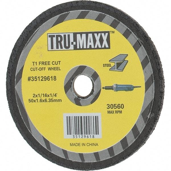 Tru-Maxx - 2" 60 Grit Aluminum Oxide Cutoff Wheel - 1/16" Thick, 1/4" Arbor, Use with Die Grinders - A1 Tooling