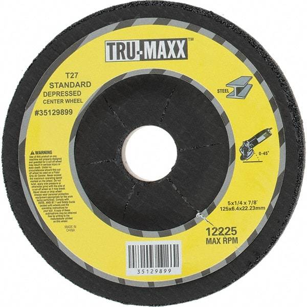 Tru-Maxx - 24 Grit, 5" Wheel Diam, 1/4" Wheel Thickness, 7/8" Arbor Hole, Type 27 Depressed Center Wheel - Coarse Grade, Aluminum Oxide, R Hardness, Compatible with Angle Grinder - A1 Tooling