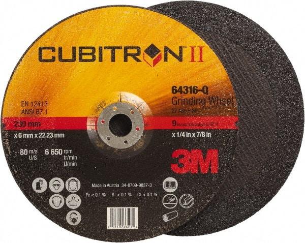 3M - 36 Grit, 9" Wheel Diam, 1/4" Wheel Thickness, 7/8" Arbor Hole, Type 27 Depressed Center Wheel - Coarse Grade, Ceramic, Resinoid Bond, Q Hardness, 6,650 Max RPM, Compatible with Angle Grinder - A1 Tooling