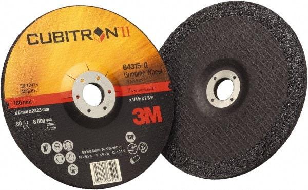 3M - 36 Grit, 7" Wheel Diam, 1/4" Wheel Thickness, 7/8" Arbor Hole, Type 27 Depressed Center Wheel - Coarse Grade, Ceramic, Resinoid Bond, Q Hardness, 8,500 Max RPM, Compatible with Angle Grinder - A1 Tooling