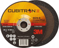 3M - 36 Grit, 6" Wheel Diam, 1/4" Wheel Thickness, 7/8" Arbor Hole, Type 27 Depressed Center Wheel - Coarse Grade, Ceramic, Resinoid Bond, Q Hardness, 10,200 Max RPM, Compatible with Angle Grinder - A1 Tooling