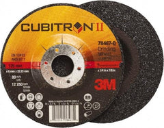 3M - 36 Grit, 5" Wheel Diam, 1/4" Wheel Thickness, 7/8" Arbor Hole, Type 27 Depressed Center Wheel - Coarse Grade, Ceramic, Resinoid Bond, Q Hardness, 12,250 Max RPM, Compatible with Angle Grinder - A1 Tooling