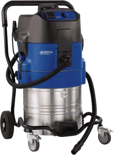 Nilfisk - 19 Gal Stainless Steel Tank, Electric Powered Wet/Dry Vacuum - 1.34 Peak hp, 120 Volt, 8.3 Amps, 13' Hose Fitting, General Purpose Filter, Accessories Included - A1 Tooling