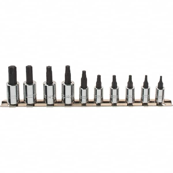 Proto - 10 Piece 1/4 & 3/8" Drive Torx Bit Socket Set - T10 to T55 Torx, Comes in Rail - A1 Tooling