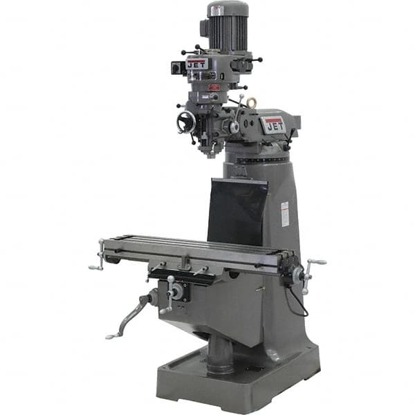 Jet - 9" Table Width x 42" Table Length, Step Pulley Control, 1 Phase Knee Milling Machine - 3 hp - A1 Tooling