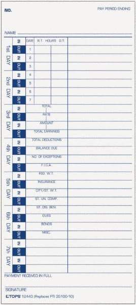 TOPS - 9" High x 4" Wide Weekly Time Cards - White, Use with Pyramid 35100-10 - A1 Tooling