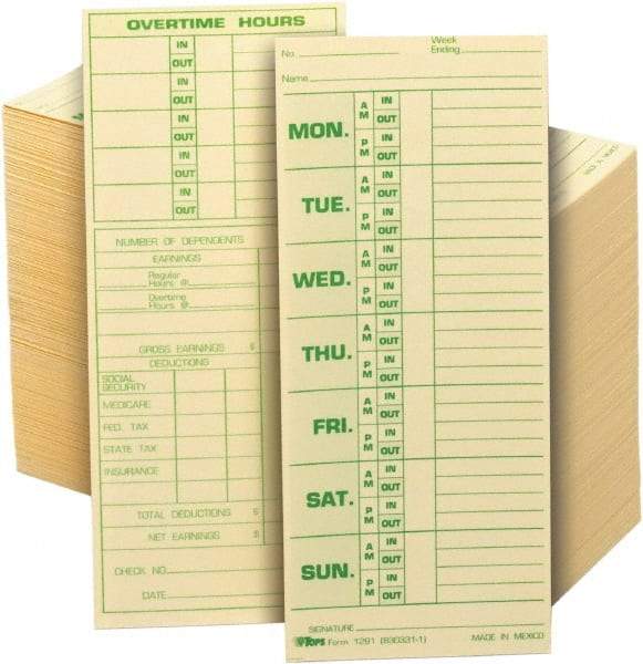 TOPS - 8-1/2" High x 3-1/2" Wide Weekly Time Cards - Manila, Use with Pyramid 331-10 - A1 Tooling