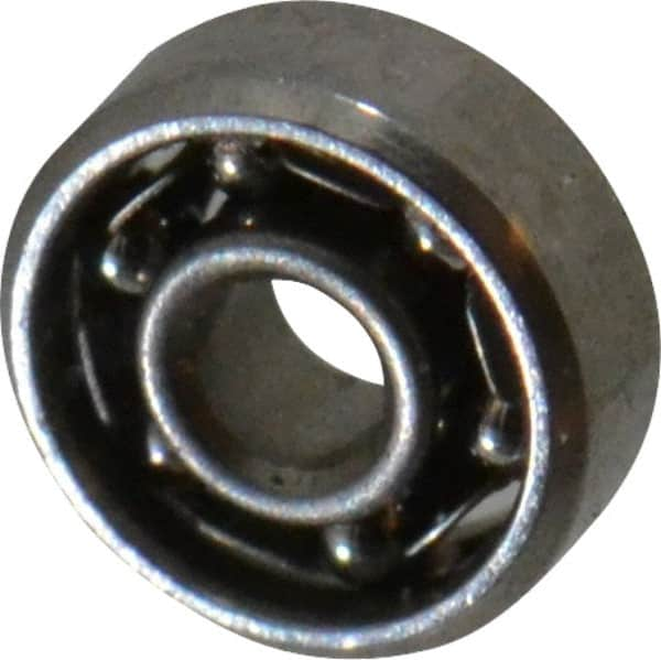 Value Collection - 0.04" Bore Diam, 1/8" OD, Open Miniature Radial Ball Bearing - 3/64" Wide, 1 Row, Round Bore, 6 Lb Static Capacity, 22 Lb Dynamic Capacity - A1 Tooling