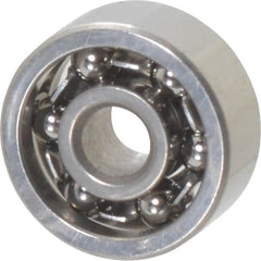 Value Collection - 0.055" Bore Diam, 3/16" OD, Open Miniature Radial Ball Bearing - 5/64" Wide, 1 Row, Round Bore, 16 Lb Static Capacity, 52 Lb Dynamic Capacity - A1 Tooling