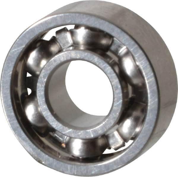 Value Collection - 1/8" Bore Diam, 5/16" OD, Open Miniature Radial Ball Bearing - 7/64" Wide, 1 Row, Round Bore, 40 Lb Static Capacity, 124 Lb Dynamic Capacity - A1 Tooling