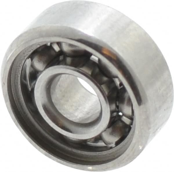 Value Collection - 1/8" Bore Diam, 3/8" OD, Open Miniature Radial Ball Bearing - 5/32" Wide, 1 Row, Round Bore, 49 Lb Static Capacity, 144 Lb Dynamic Capacity - A1 Tooling