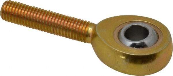 Made in USA - 1/4" ID, 3/4" Max OD, 2,168 Lb Max Static Cap, Plain Male Spherical Rod End - 1/4-28 RH, Steel with Bronze Raceway - A1 Tooling