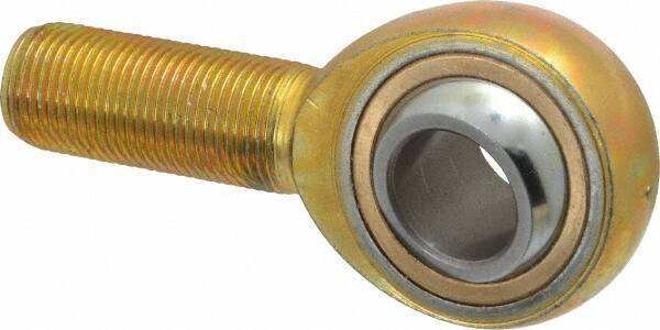 Made in USA - 3/4" ID, 1-3/4" Max OD, 11,550 Lb Max Static Cap, Plain Male Spherical Rod End - 3/4-16 RH, Steel with Bronze Raceway - A1 Tooling