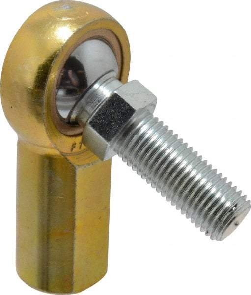 Made in USA - 7/16" ID, 1-1/8" Max OD, 4,300 Lb Max Static Cap, Female Spherical Rod End with Stud - 7/16-20 RH, Steel with Bronze Raceway - A1 Tooling