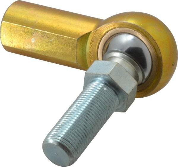 Made in USA - 3/4" ID, 1-3/4" Max OD, 11,550 Lb Max Static Cap, Female Spherical Rod End with Stud - 3/4-16 RH, Steel with Bronze Raceway - A1 Tooling