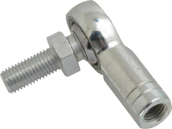 Made in USA - 5/16" ID, 7/8" Max OD, 7,640 Lb Max Static Cap, Female Spherical Rod End with Stud - 5/16-24 RH, Alloy Steel with Steel Raceway - A1 Tooling