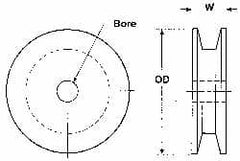 Poly Hi Solidur - 1/2" Bore, 5.55" Outside Diam, Finished Bore V-Belt Sheave - 1" Wide - A1 Tooling