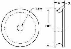 Poly Hi Solidur - 1/2" Bore, 8" Outside Diam, Finished Bore Round Belt Pulley - 3/4" Wide - A1 Tooling