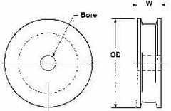 Poly Hi Solidur - 1/4" Bore, 5-1/2" Outside Diam, Finished Bore Flat Belt Pulley - 1-1/2" Wide - A1 Tooling