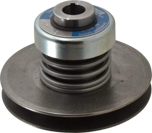 Lovejoy - 2.69" Min Pitch, 4.13" Long, 5.65" Max Diam, Spring Loaded Variable Speed Pulley - 6" Outside Diam, 7/8" Inside Diam, 1 Hp at 1750 RPM, 3/4 Hp at 1150 RPM - A1 Tooling