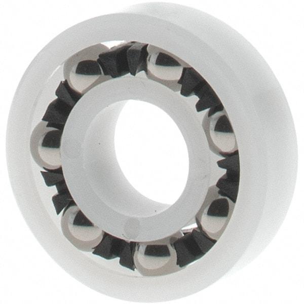 Made in USA - 1/4" Bore Diam, 5/8" OD, Open Plastic Race Radial Ball Bearing - 3/16" Wide, 1 Row, Round Bore, 17 Lb Static Capacity, 26 Lb Dynamic Capacity - A1 Tooling