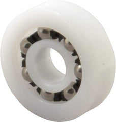 Made in USA - 1/4" Bore Diam, 3/4" OD, Open Plastic Race Radial Ball Bearing - 7/32" Wide, 1 Row, Round Bore, 17 Lb Static Capacity, 26 Lb Dynamic Capacity - A1 Tooling