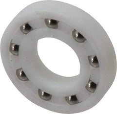 Made in USA - 3/4" Bore Diam, 1-5/8" OD, Open Plastic Race Radial Ball Bearing - 5/16" Wide, 1 Row, Round Bore, 52 Lb Static Capacity, 78 Lb Dynamic Capacity - A1 Tooling