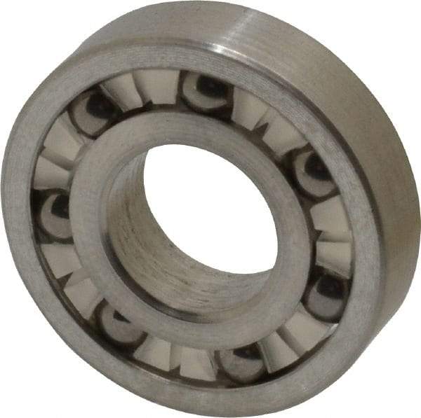 Made in USA - 3/8" Bore Diam, 7/8" OD, Open Precision Ground Radial Ball Bearing - 7/32" Wide, 1 Row, Round Bore, 99 Lb Static Capacity, 126 Lb Dynamic Capacity - A1 Tooling