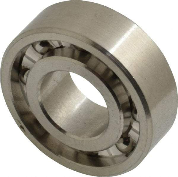 Made in USA - 1/2" Bore Diam, 1-1/8" OD, Open Precision Ground Radial Ball Bearing - 3/8" Wide, 1 Row, Round Bore, 129 Lb Static Capacity, 165 Lb Dynamic Capacity - A1 Tooling