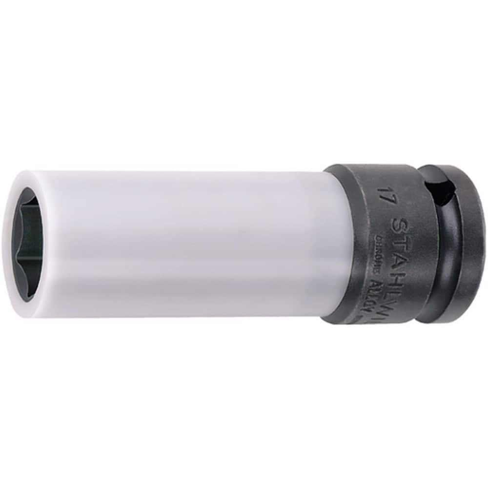 Impact Sockets; Drive Size: 1/2 in; Socket Size (mm): 21; Drive Style: Square; Overall Length (Decimal Inch): 3.5500; Material: Alloy Steel; Finish: Gunmetal; Insulated: No; Non-sparking: No; Deep: Yes; Number Of Points: 6