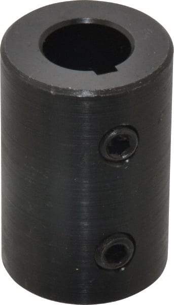 Climax Metal Products - 1/2" Inside x 1" Outside Diam, Mild Steel Set Screw Rigid Coupling with keyway - 1-1/2" Long x 1/8" Keyway Width x 1/16" Keyway Depth - A1 Tooling