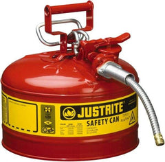 Justrite - 2 Gal Galvanized Steel Type II Safety Can - 13-1/4" High x 9-1/2" Diam, Red with Yellow - A1 Tooling