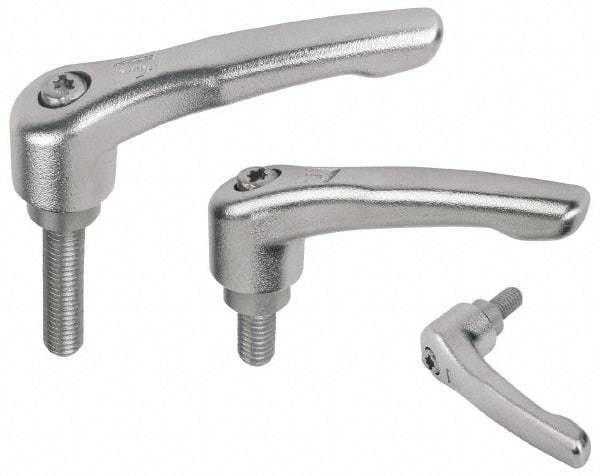 KIPP - M10 x 1.5, 16mm Hub Diam, Stainless Steel Threaded Stud Adjustable Clamping Handle - 60mm Stud Length, 91mm OAL, 54.5mm High - A1 Tooling